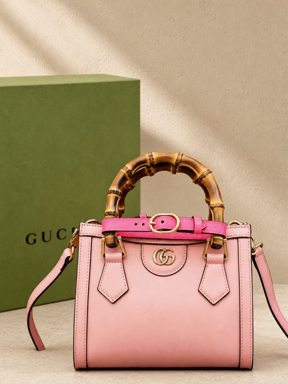 Gucci Mini Diana Pink Calfskin Handbag with Bamboo Handles
